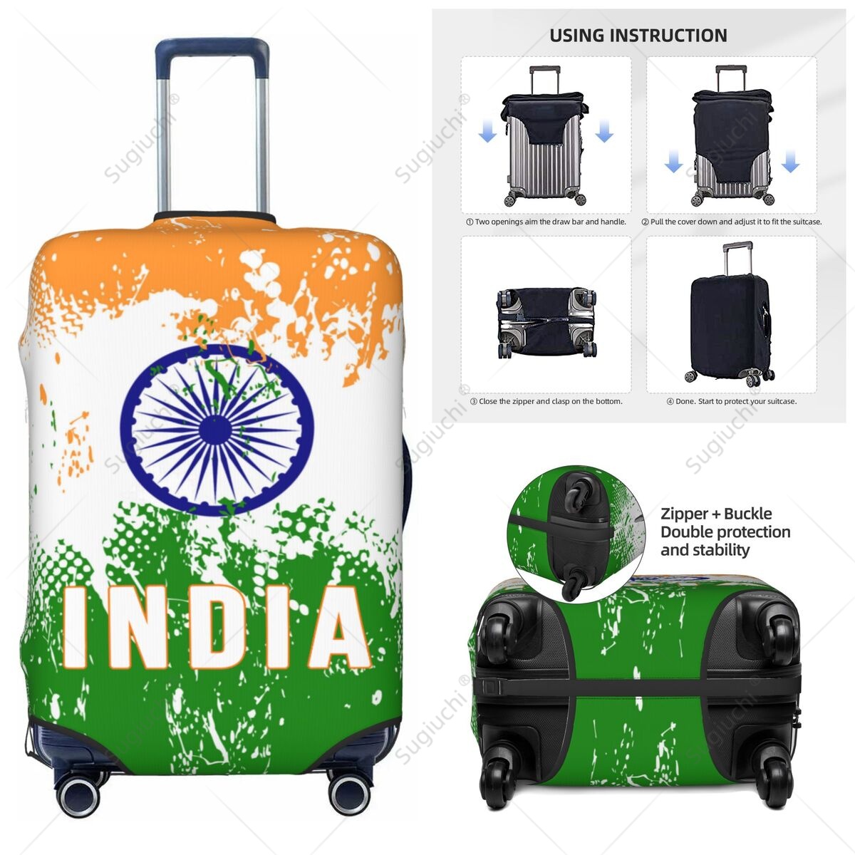 Travel Accessories India - ปลอกคลุมกระเป๋าเดินทางลายธงชาติอินเดีย ผ้าคลุมกระเป๋าเดินทางแบบยืดหยุ่น อุปกรณ์เสริมสำหรับการเดินทาง ปลอกคลุมกระเป๋าพิมพ์ลาย ป้องกันกระเป๋าเดินทาง