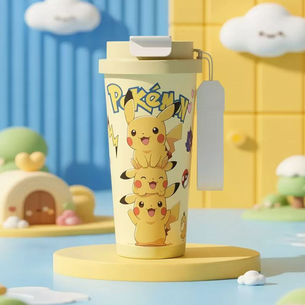 Travel Accessories Bottles - สีเหลืองโปเกมอน ปิกาจู 520 มล. 316 แก้วน้ำสแตนเลสสุญญากาศอะนิเมะป้องกันการรั่วซึมแบบพกพาขวดน้ำกาแฟสำหรับเดินทาง