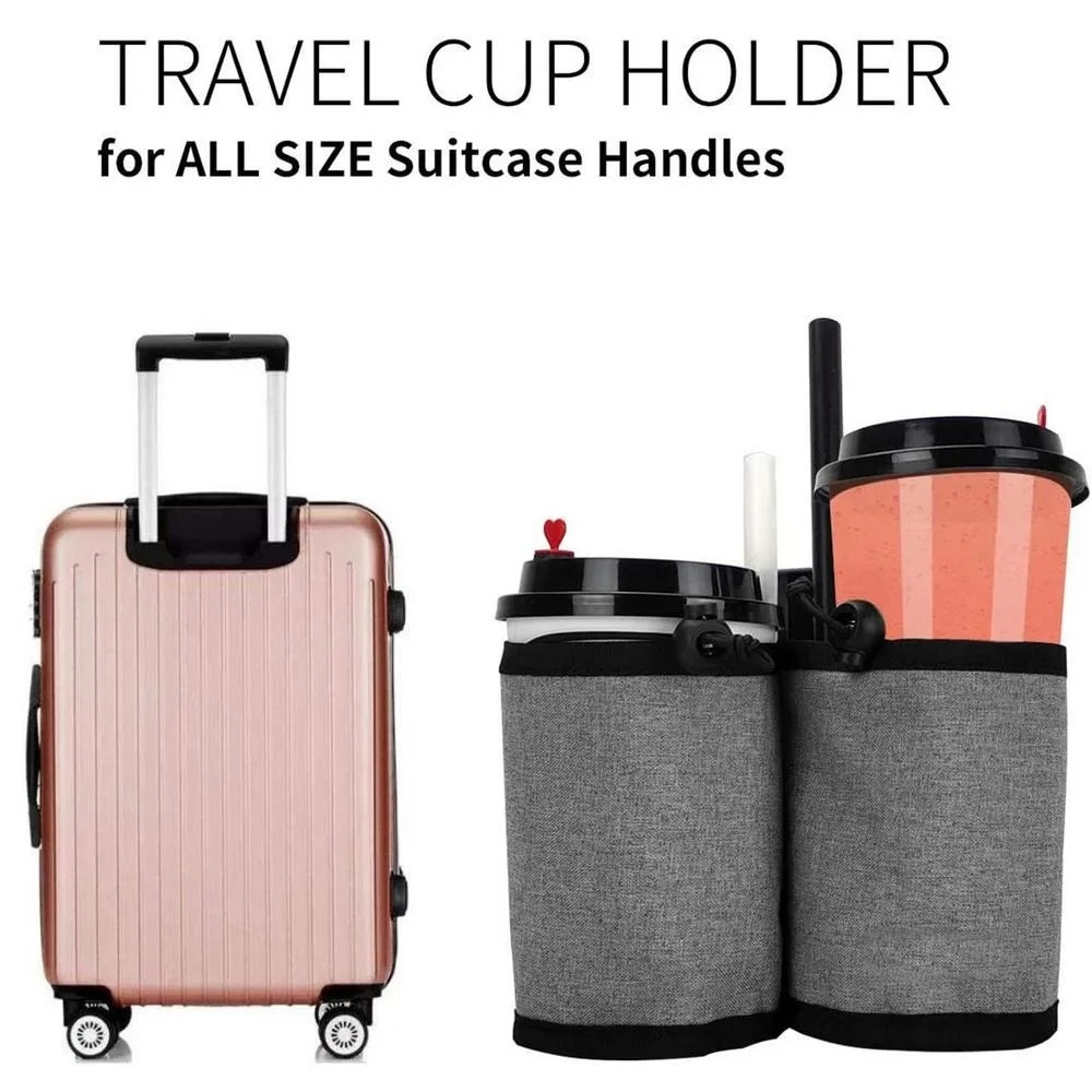 Travel Accessories Bottles - กระเป๋าใส่ขวดน้ำแบบใหม่พร้อมที่จับสำหรับกระเป๋าเดินทาง ช่องเก็บแก้วคู่ กระเป๋าเก็บของแบบปรับได้ สายรัดแบบปรับได้ สำหรับใช้กับกระเป๋าเดินทาง