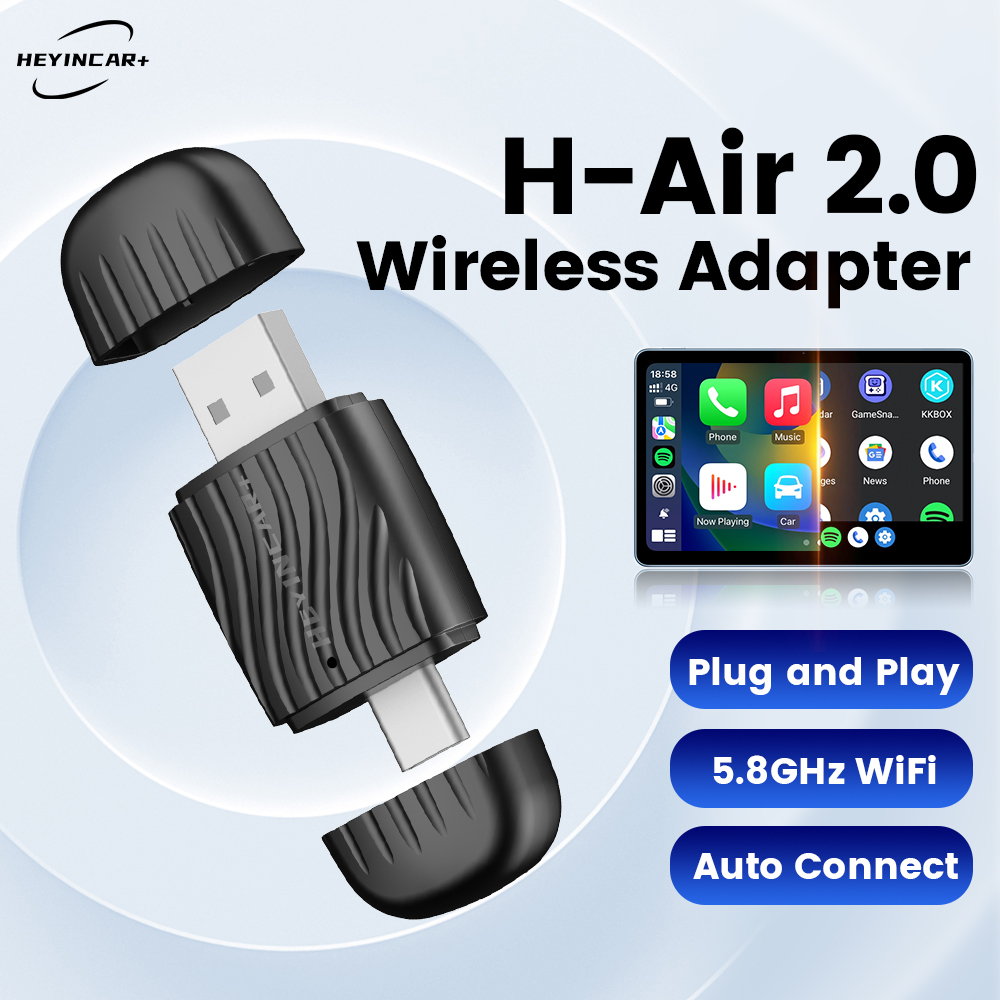 Travel Adapter Universal - HEYINCAR 2 in 1 อินเทอร์เฟซไร้สาย CarPlay/Android