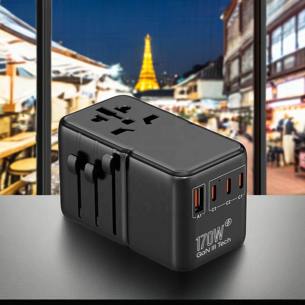 Travel Adapter Universal - อะแดปเตอร์แปลงไฟ PD 170W หลายพอร์ต ใช้ได้ทั่วโลก สำหรับเดินทางต่างประเทศ