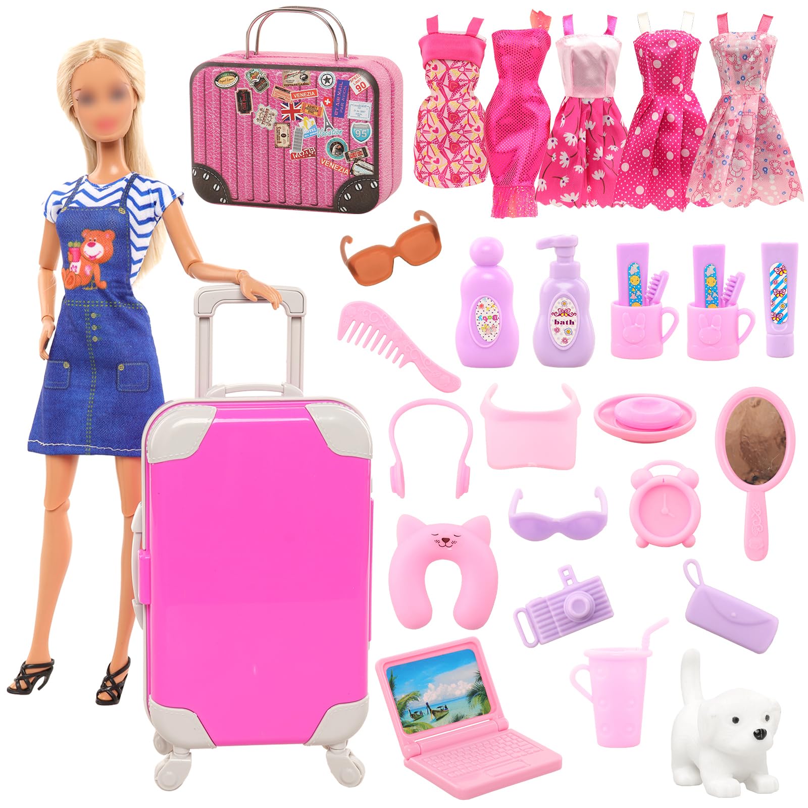 Travel Accessories Girly - Barwa เฟอร์นิเจอร์สำหรับเดินทาง11.5 lnch 30ชิ้น, เฟอร์นิเจอร์แฟชั่น30ซม. เสื้อผ้าตุ๊กตาเด็กผู้หญิงและอุปกรณ์เสริมของขวัญสำหรับเด็ก3ถึง8ชิ้น
