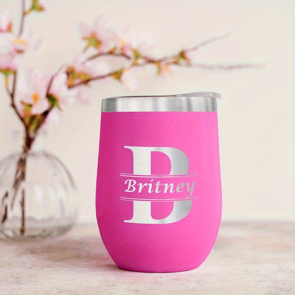 Travel Accessories Bottles - แก้วไวน์สแตนเลสสตีลแบบมีฝาปิดพร้อมชื่อย่อส่วนตัว, แก้วเก็บความร้อนแบบพกพา, ของขวัญแก้วไวน์