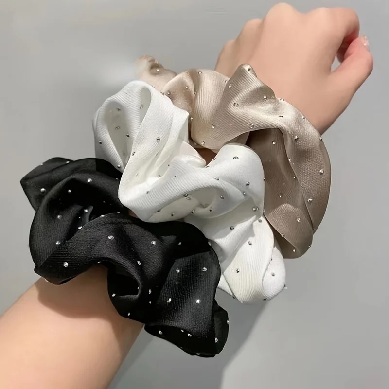 Travel Accessories For Elderly - 1/3 ชิ้น ยางรัดผมผ้าซาตินประดับด้วยเพชร - ยางรัดผมนุ่มสบายสำหรับผมหางม้าและเครื่องประดับผม