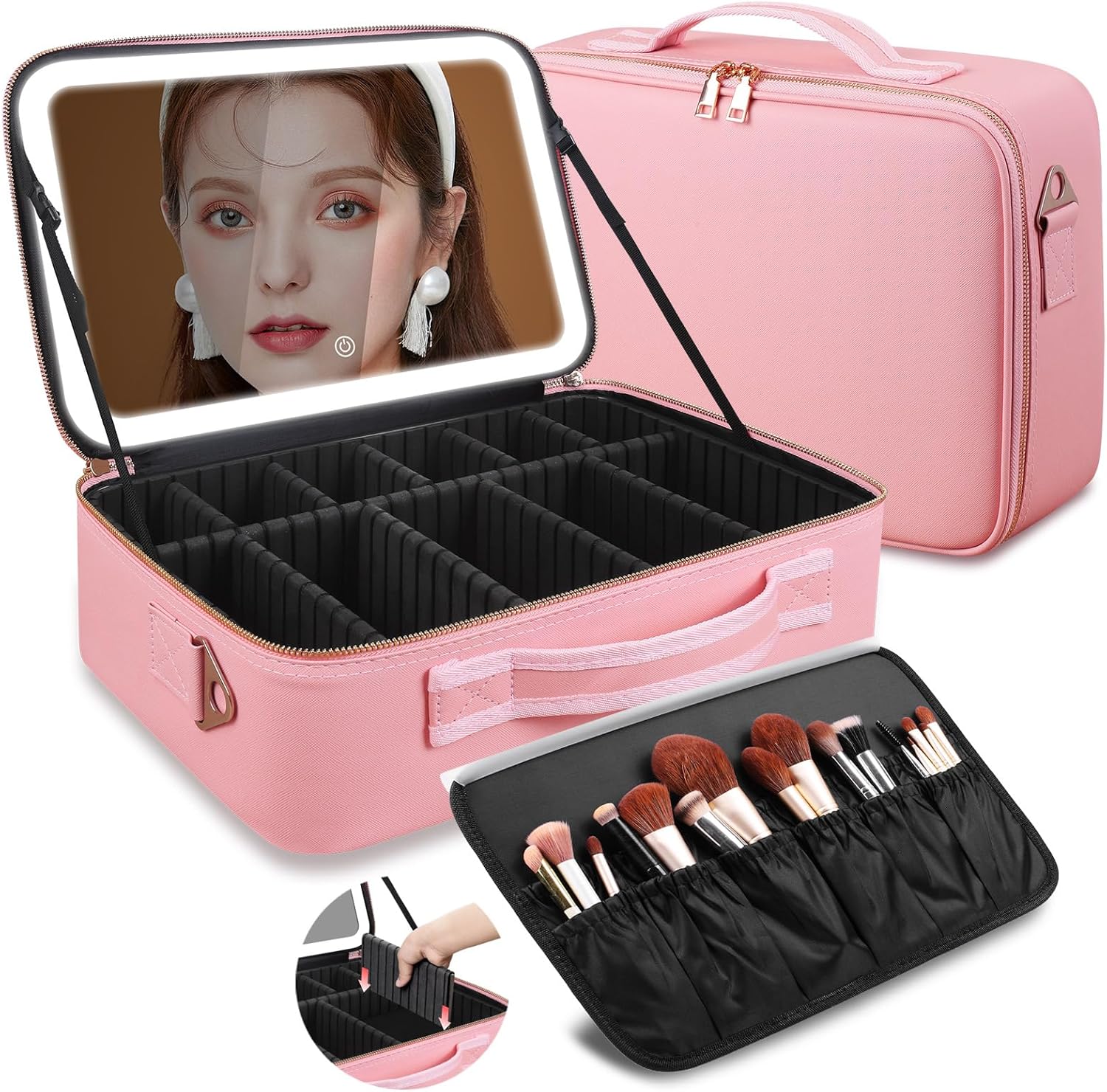 Travel Accessories Organizer Case - กระเป๋าเครื่องสำอางขนาดใหญ่ 15''x11'' พร้อมกระจก LED 3 สี