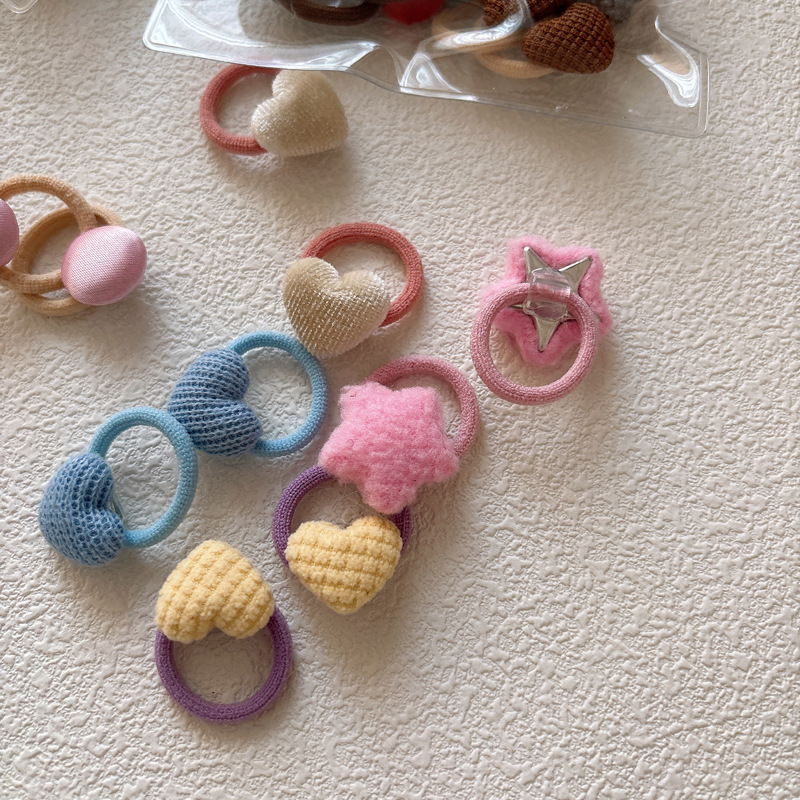 Travel Accessories For 2 Year Old - ยางรัดผมเด็กผู้หญิงแฟชั่นเกาหลี 10 ชิ้น ลายดาว/หัวใจน่ารัก ยางรัดผมเด็กผู้หญิงแบบยืดหยุ่น เครื่องประดับผมเด็ก